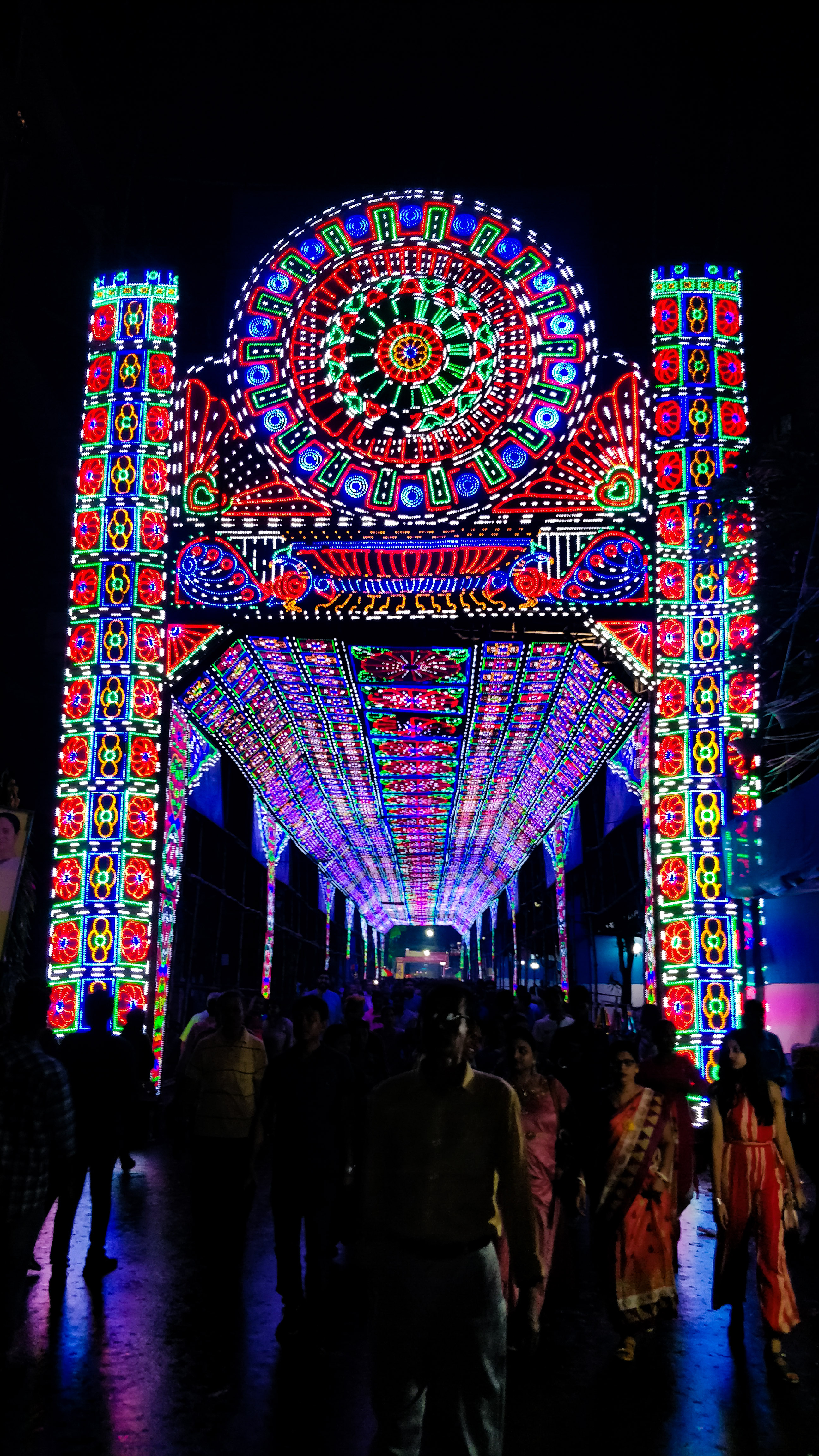 At night these archways light up the streets with their colourful displays